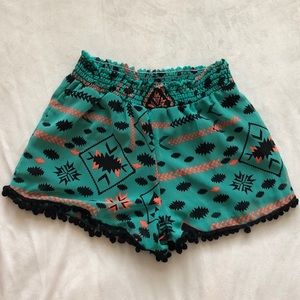 Turquoise Pom-Pom Shorts